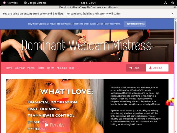 DominantMissClassyFinDomWebcamMistress Yearly Membership